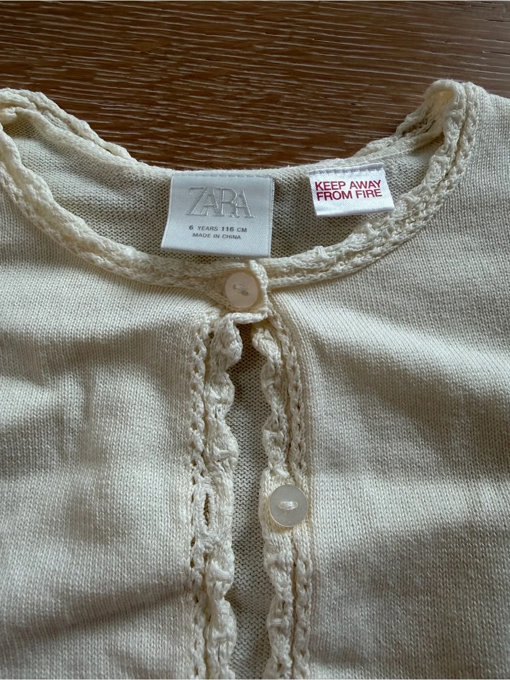 Zara kids Cream Girls' Crochet-Trim Button Cardigan